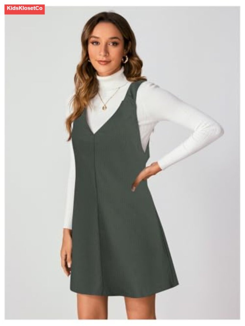 Milumia Women's Corduroy Overall Dress V Neck Pinafore Jumper - Picture 3 of 6